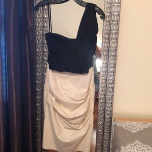 ASOS one sleeve black and cream midi dress size 2